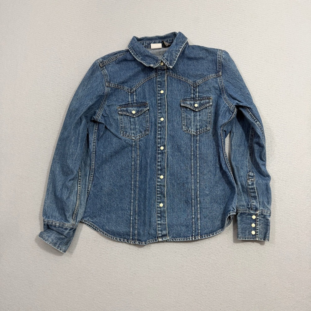 Vintage Arizona Denim Shirt Women XL Blue Western Pearl Snap Long Sleeve Cotton